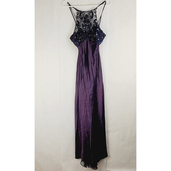 Vintage Morgan and Co embroidered sequined halter slip dress Sz 8 Whimsygoth Y2K - Picture 1 of 11